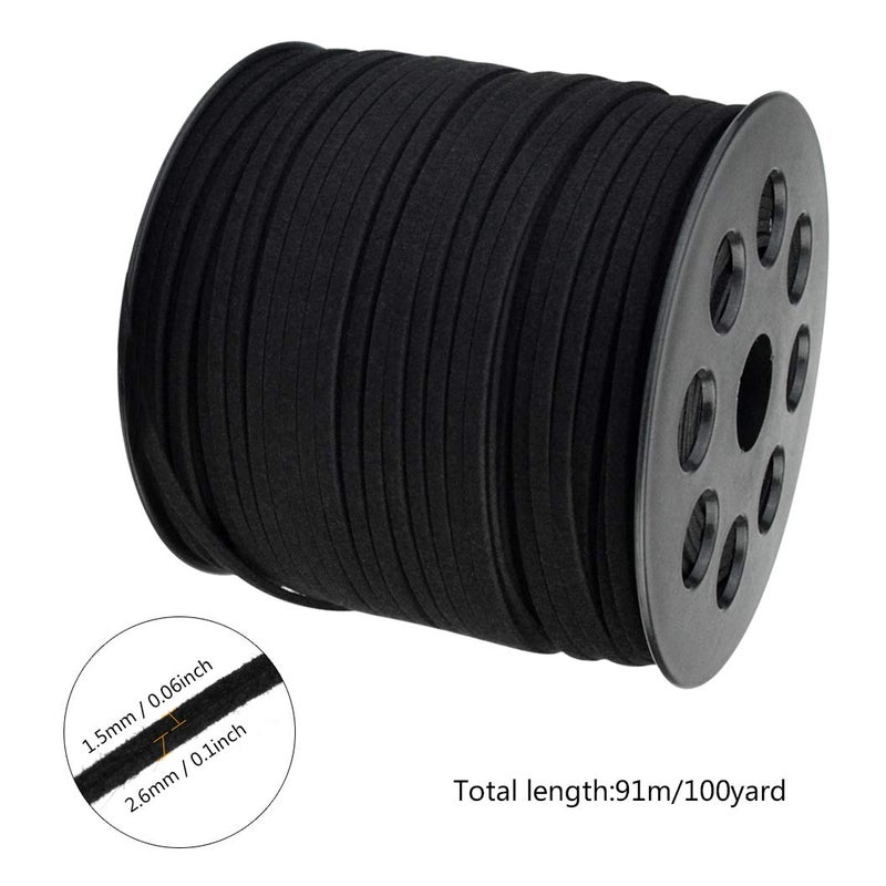 Wobe 100 Yards Suede Cord, Leather Cord 2.6mm x 1.5mm Suede Lace Faux Leather Cord with Roll Spool Beading Craft Thread for Bracelet Necklace Beading DIY Handmade Crafts Thread (Black) - Image 2